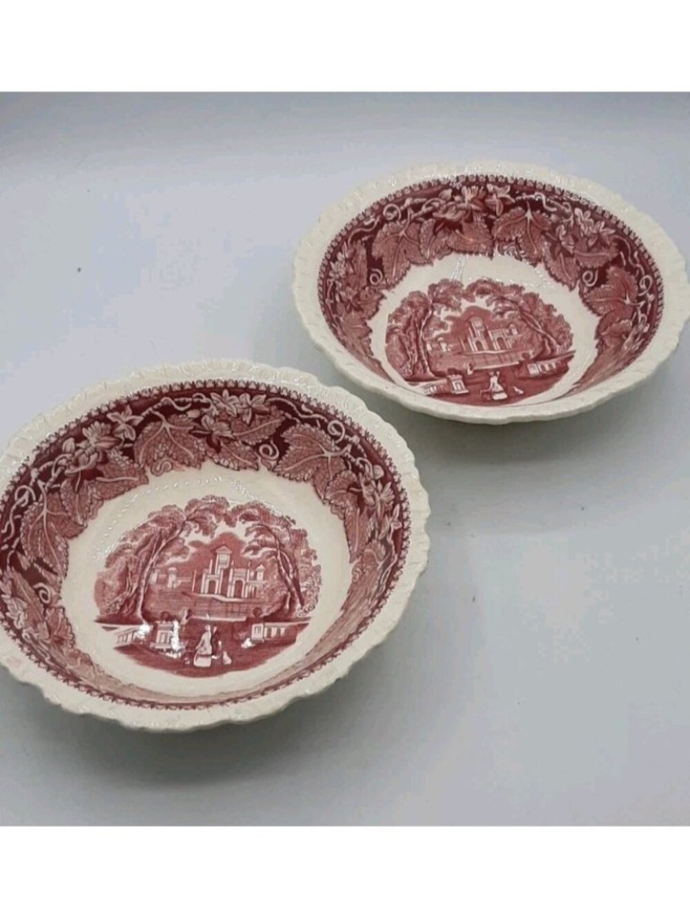 Vintage Mason's Vista Ironstone Pink Coupe Two Cereal Bowls READ